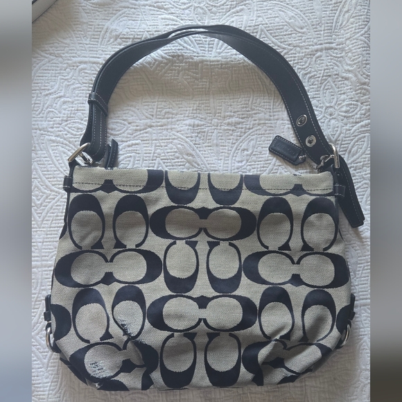 Coach Handbags - Coach Signature Canvas Shoulder Bag in Black and Gray